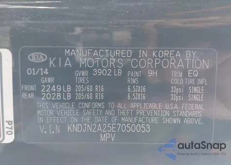 2014 Kia Soul z USA, uszkodzony, nr VIN KNDJN2A25E7050053